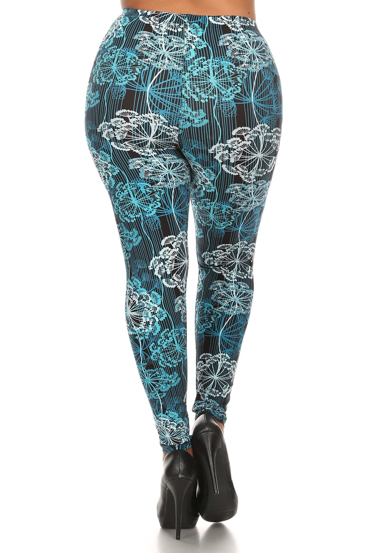 Plus Size Floral Print, Full Length Leggings In A Slim Fitting Style With A Banded High Waist