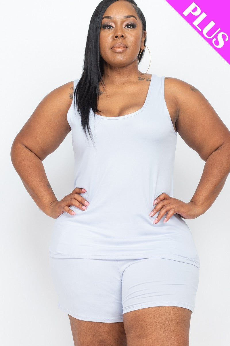 Plus Size Tank Top And Shorts Set