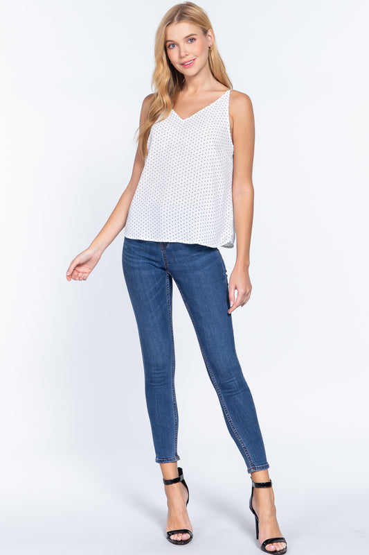 V-neck Cami Dot Printed Woven Top