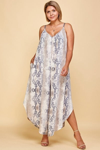Plus Size Snakeskin Terry Printed Wide Leg Jumpsuit