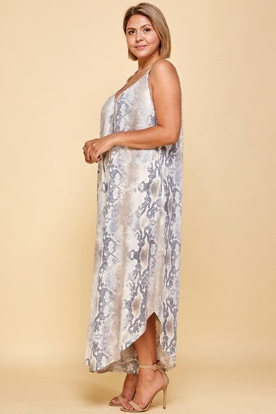 Plus Size Snakeskin Terry Printed Wide Leg Jumpsuit