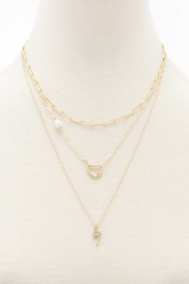 Heart Charm Oval Link Layered Necklace