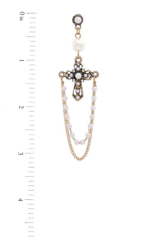 Cross Pearl Bead Dangle Earring