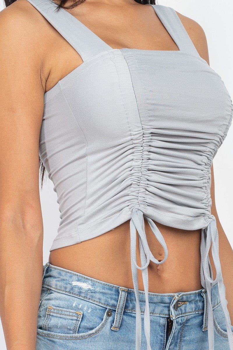 Adjustable Front Ruched With String Square Neck Crop Tops