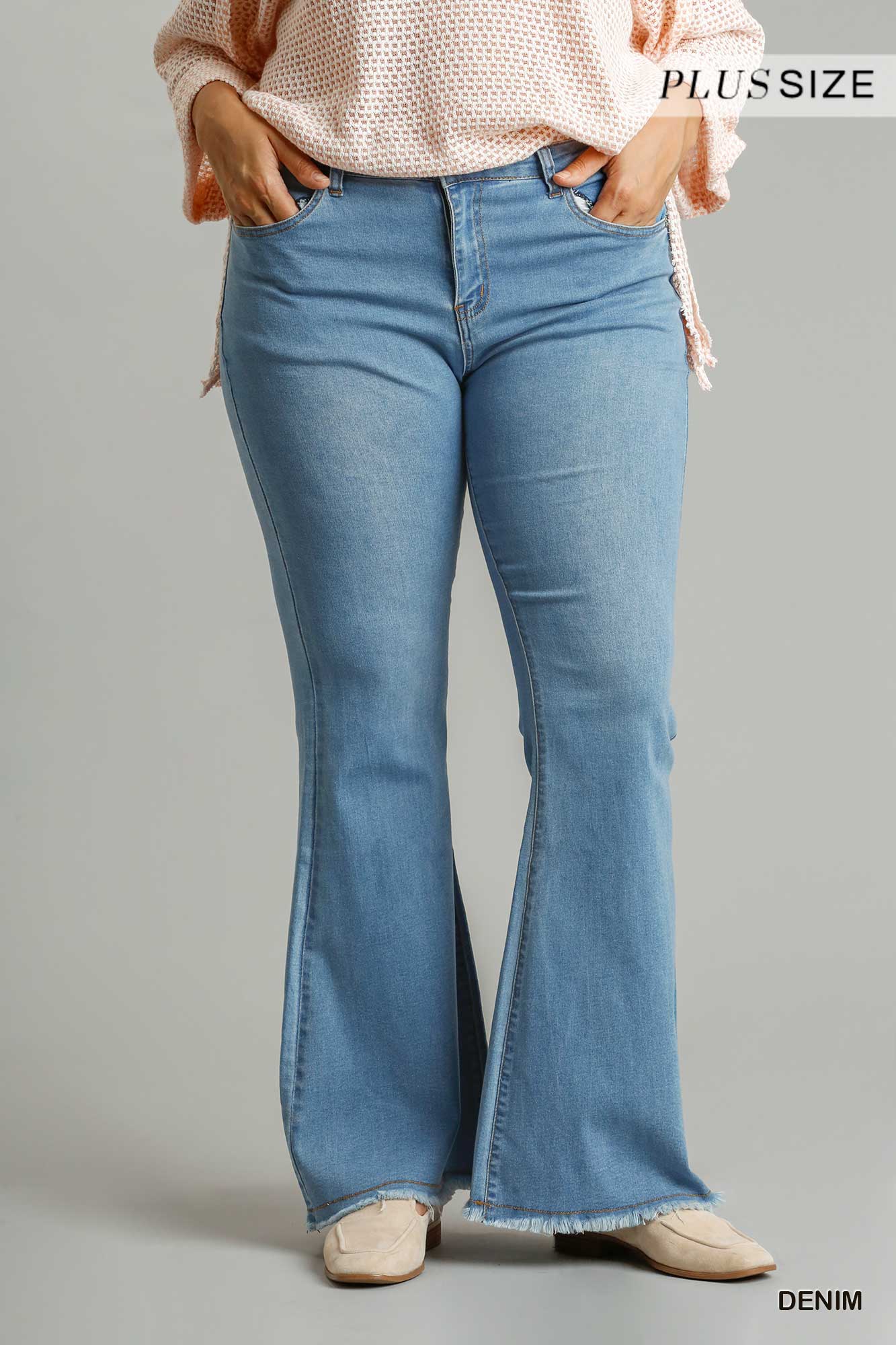 High Rise Stretch Denim Wide Leg Flare Jeans