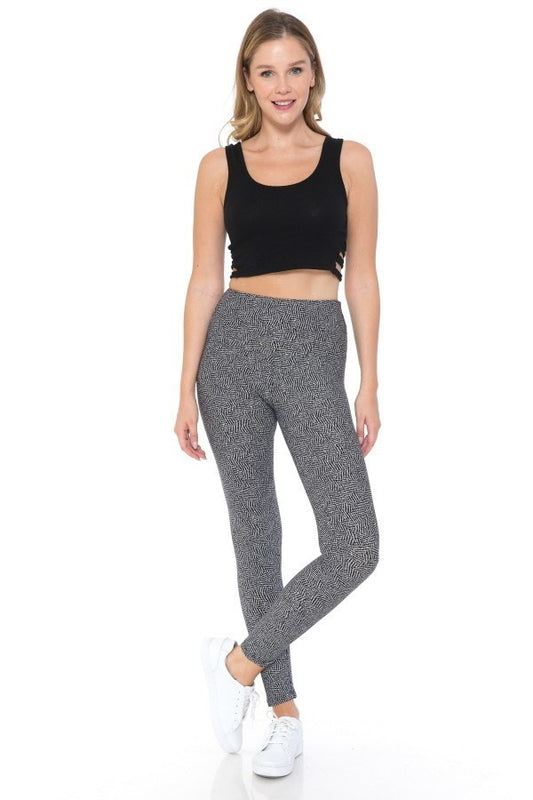 Yoga Style Banded Lined Multi Printed Knit Legging With High Waist