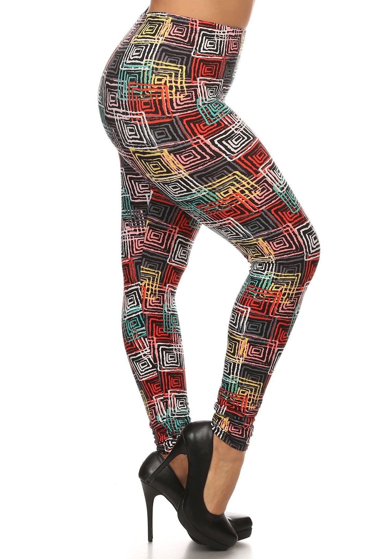 Abstract Geometric Printed Knit Legging With Elastic Waistband, And High Waist Fit