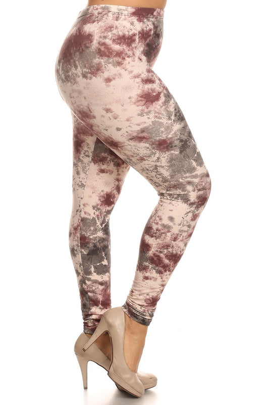 Plus Size Tie Dye Print, Full Length Leggings In A Fitted Style With A Banded High Waist