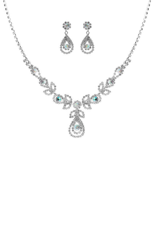 Raindrop Rhinestone Double Necklace And Earring Set