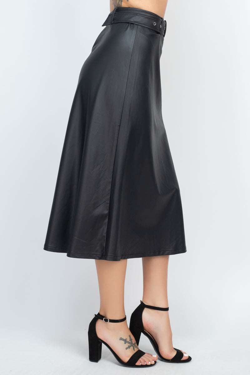 A-line Midi Leather Skirt