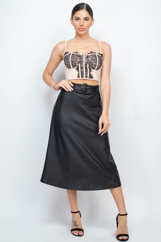 A-line Midi Leather Skirt