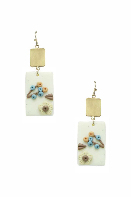 Clay Flower Rectangle Dangle Earring