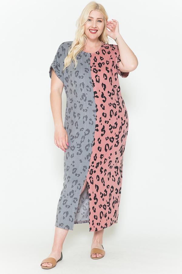 Front Slit Dolman Leopard Print Maxi Dress
