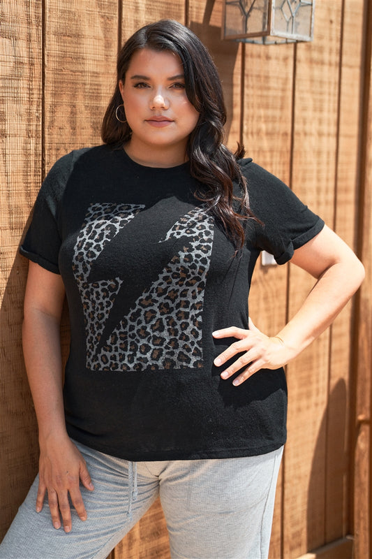 Plus Black Animal Print & Lightning Print Short Sleeve T-shirt Top