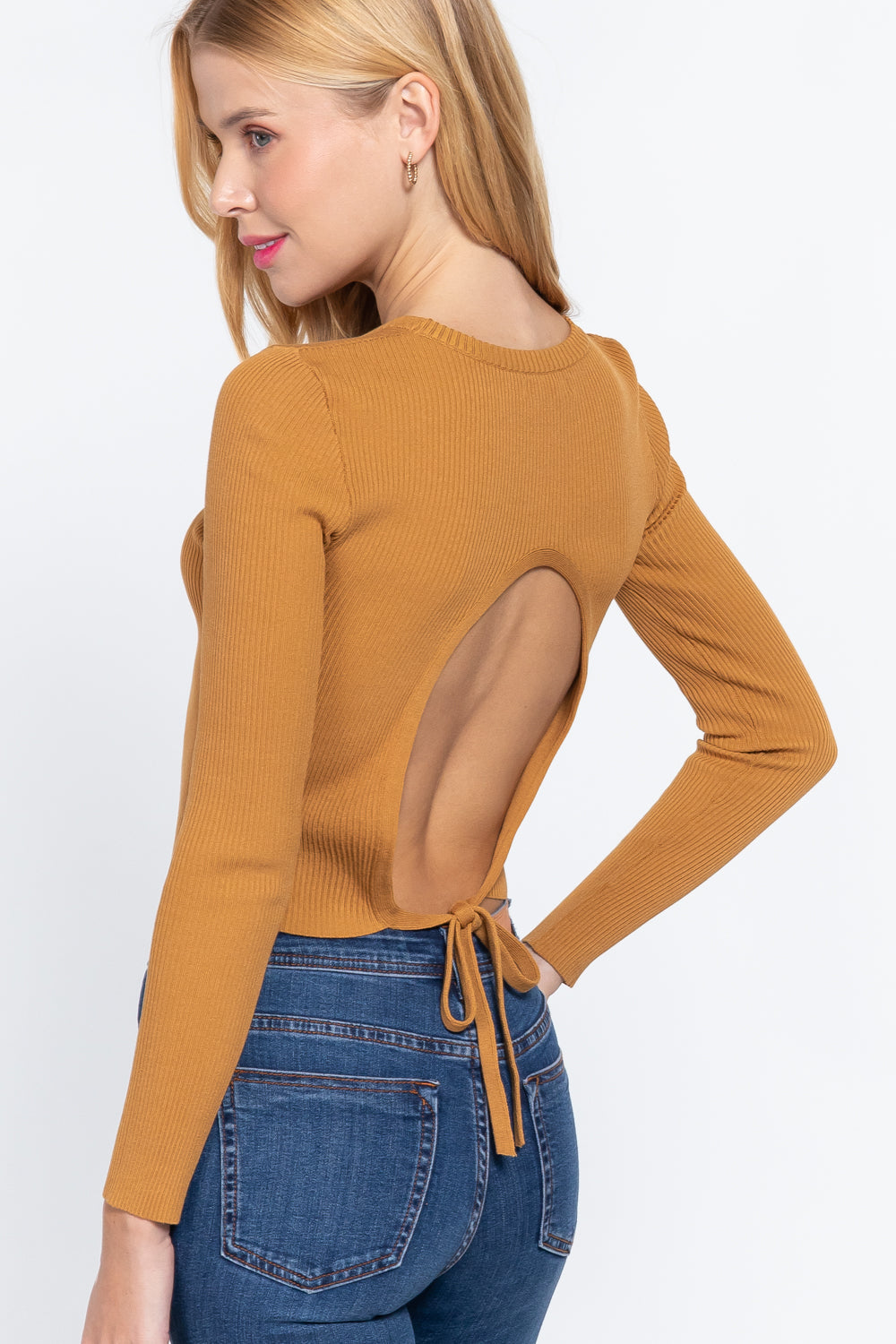 Long Slv Open Back Sweater Top