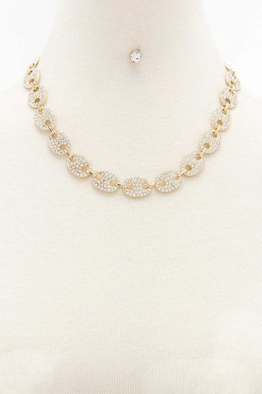Rhinestone Chain Necklace Earring Set