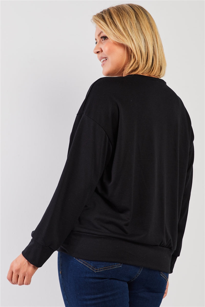 Black "monday Sunday" Print Long Sleeve Relaxed Sweatshirt Top