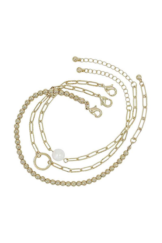 Metal Chain Pearl Bracelet 3 Pc Set