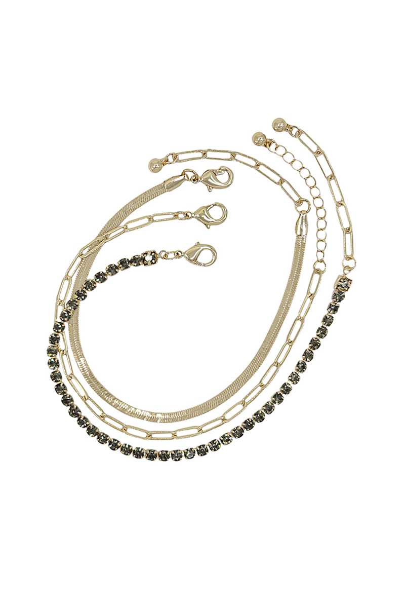 Metal Chain Rhinestone Bracelet 3 Pc Set