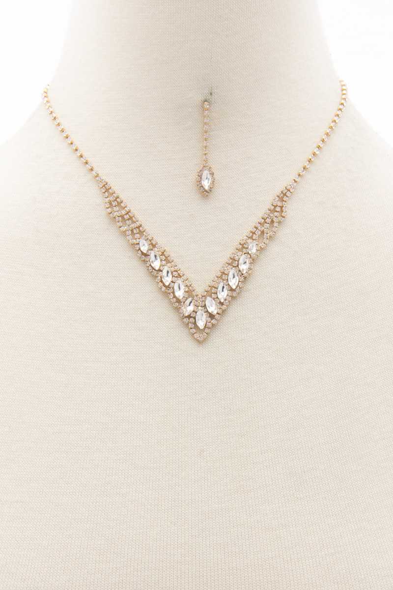 Marquise Rhinestone V Shape Necklace