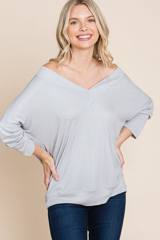 Solid Rib Modal Casual 3/4 Sleeves Dolman Sleeves Top