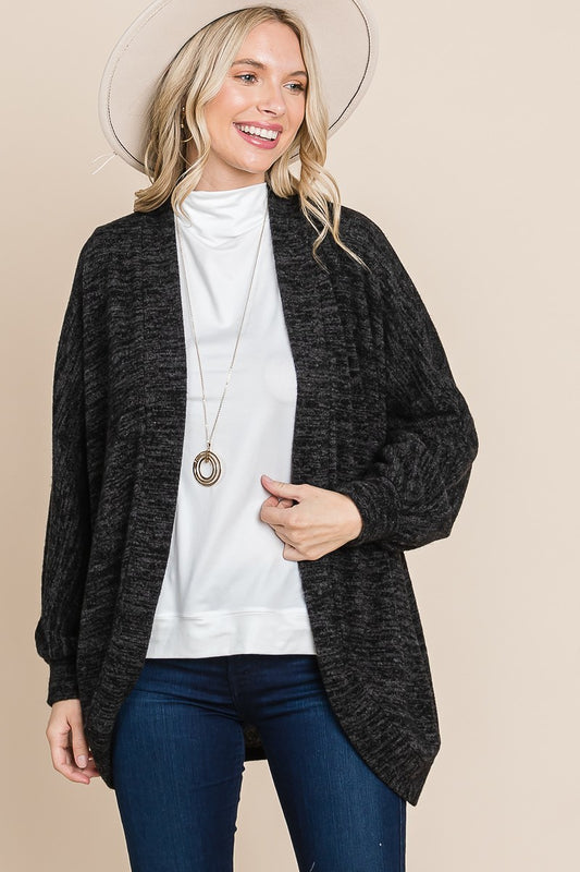 Two Tone Open Front Warm And Cozy Circle Cardigan With Side Pockets