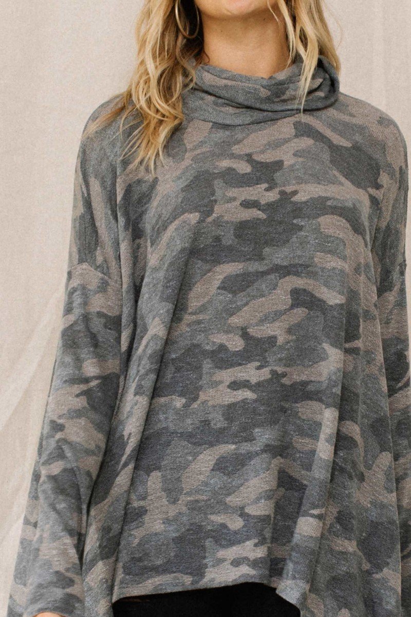 Camouflage Printed Turtleneck Top