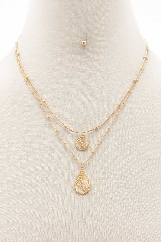 Layered Ball Bead Link Coin Charm Necklace