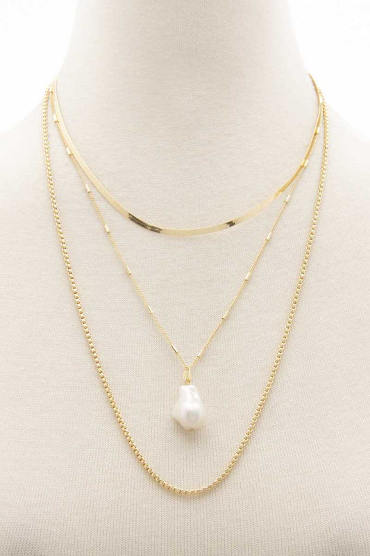 Pearl Herringbone Link Layered Necklace