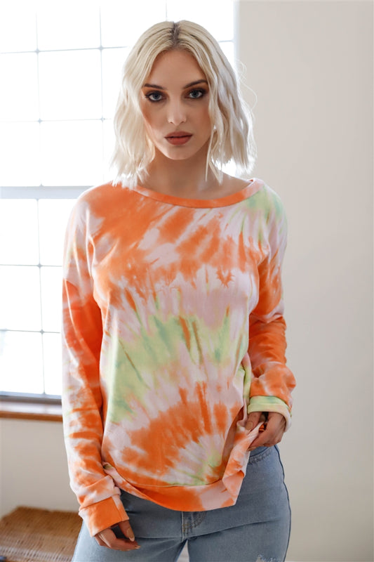 Orange Spin Tie-dye Long Sleeve Sweater