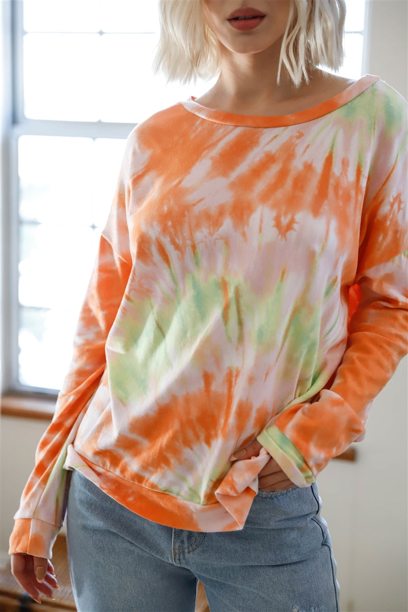 Orange Spin Tie-dye Long Sleeve Sweater