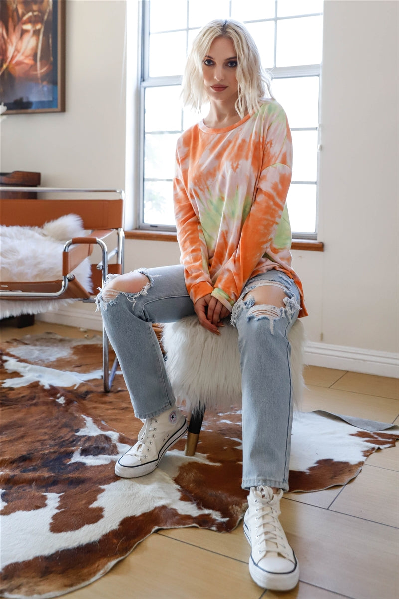 Orange Spin Tie-dye Long Sleeve Sweater