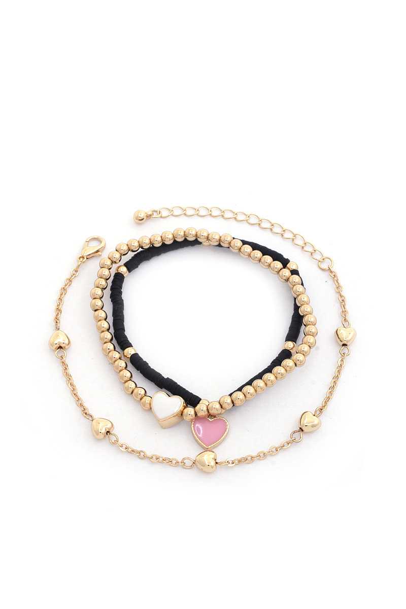 Heart Charm Heishi Bead Assorted Bracelet Set