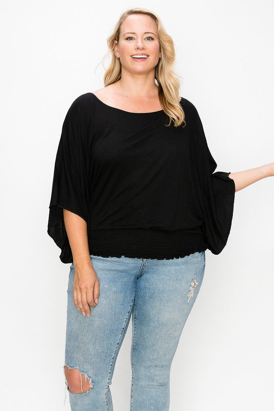 Solid Top Featuring Flattering Wide Sleeves