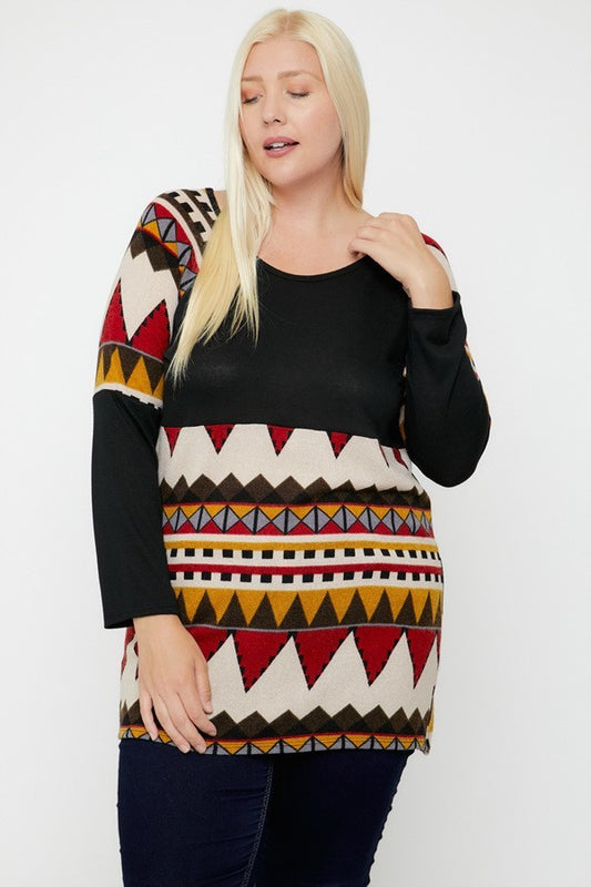 Geometric Print-contrast Tunic