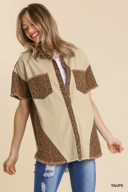 Mixed Animal Print Oversized Jacket With Chest Pockets