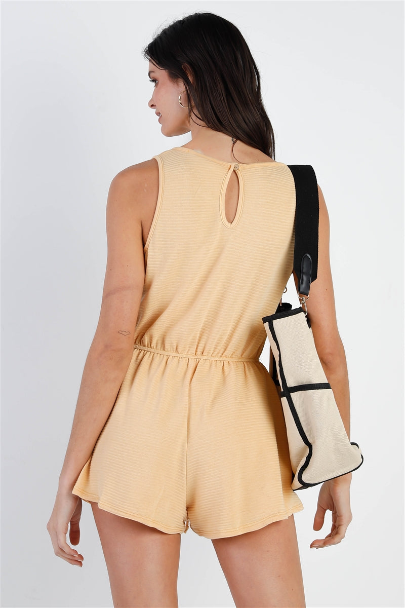 Ribbed Self-tie Waistline Romper