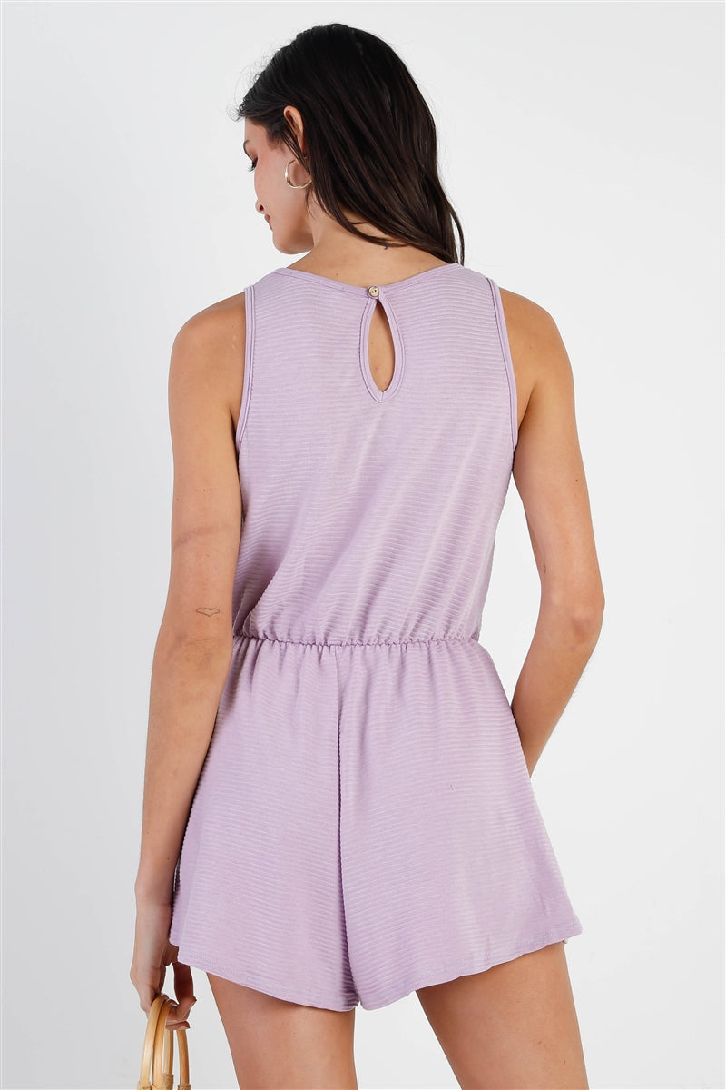 Ribbed Self-tie Waistline Romper