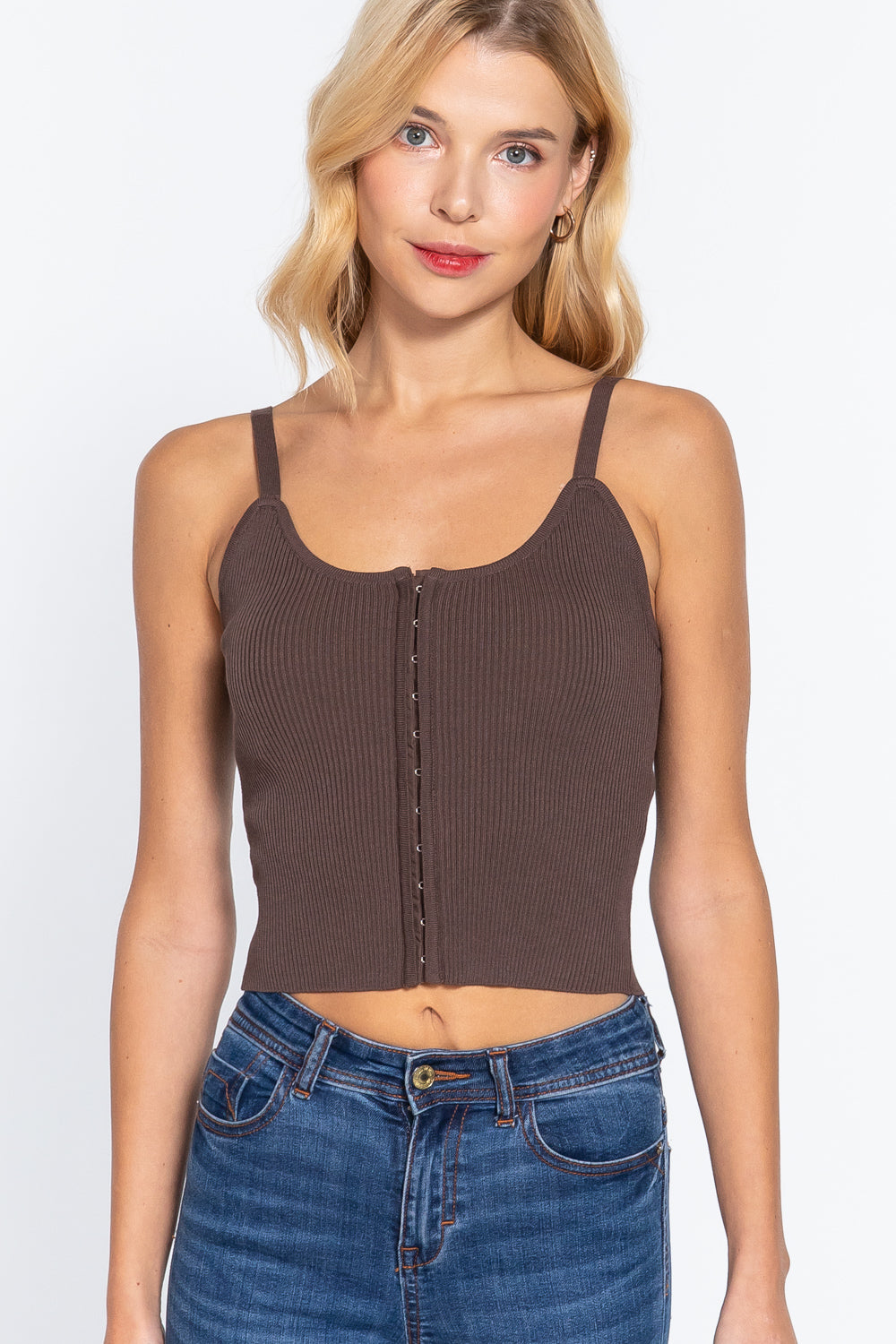 Front Closure With Hooks Sweater Cami Top