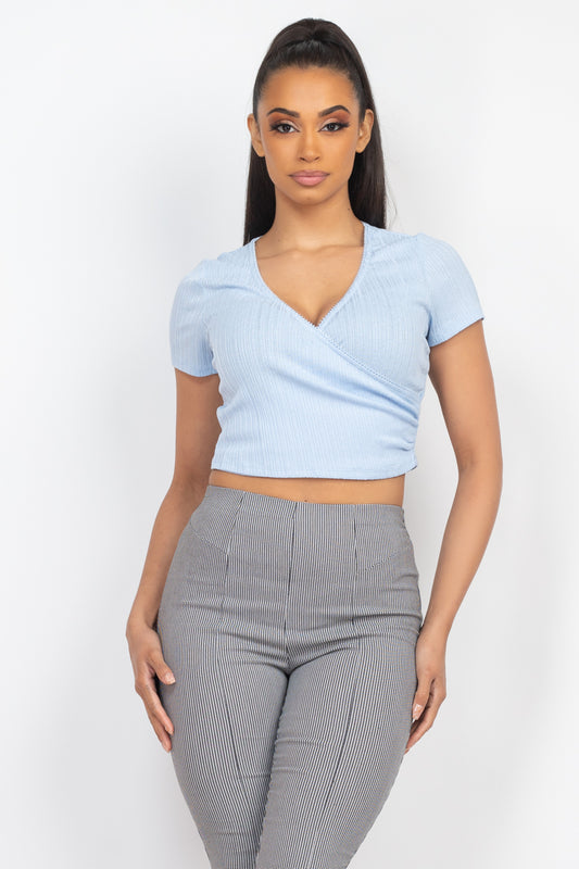 Short-sleeve V-neck Crop Top