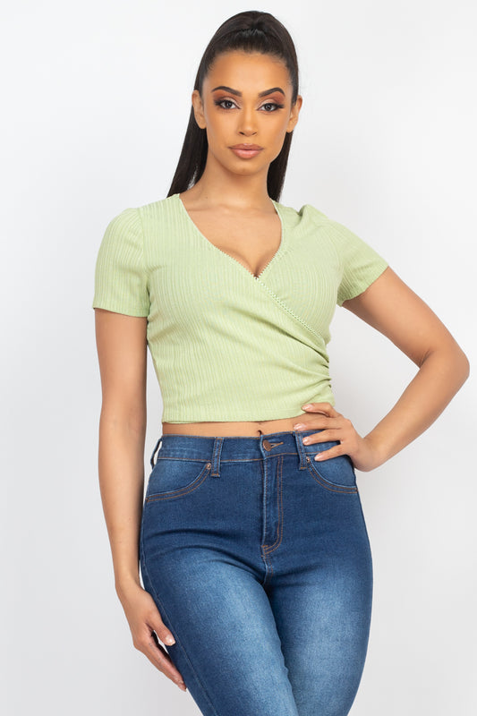 Short-sleeve V-neck Crop Top