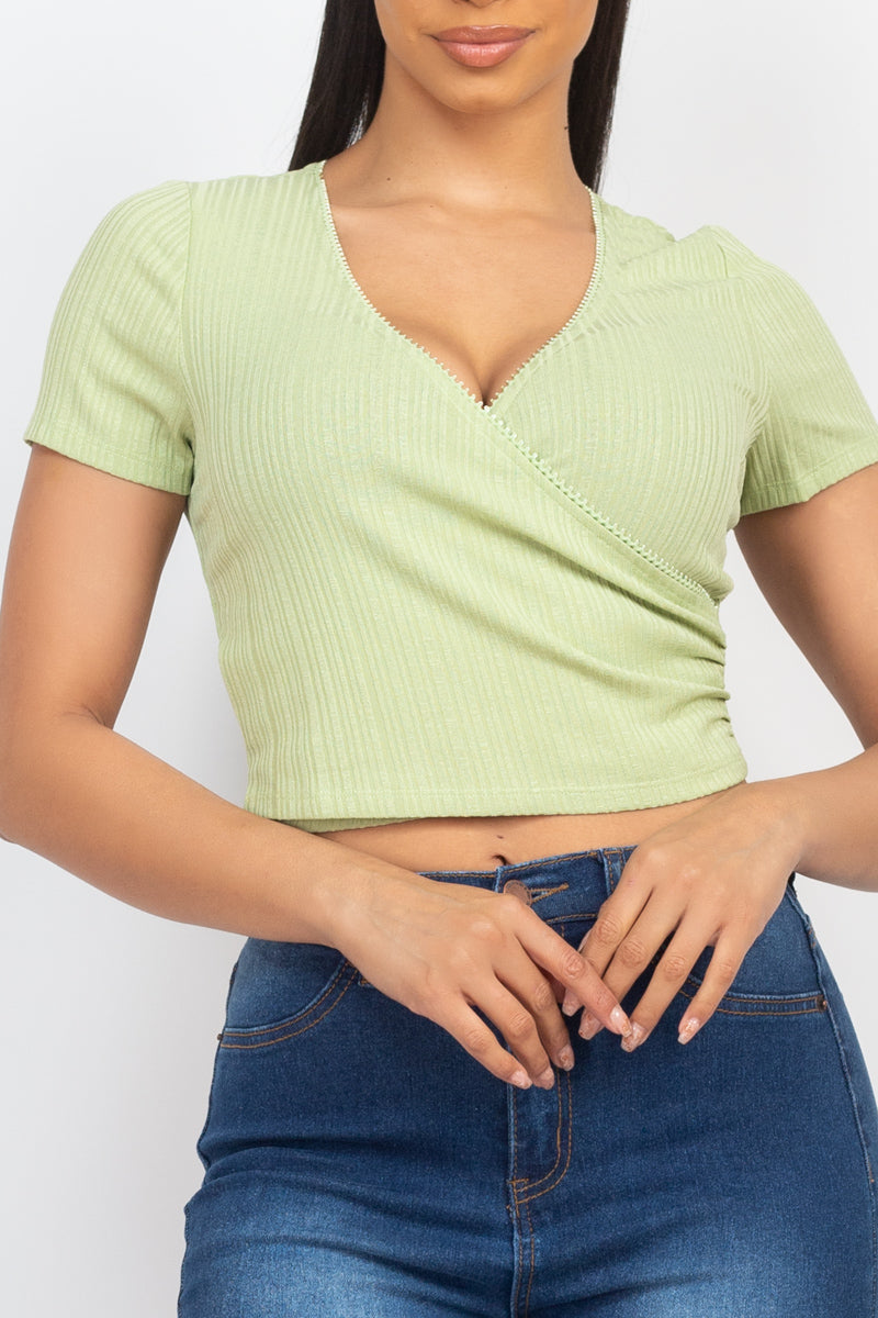 Short-sleeve V-neck Crop Top