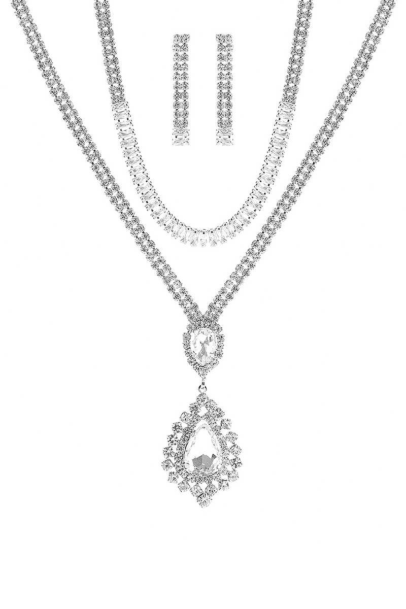 Crystal Dangle Tear Choker And Necklace Set