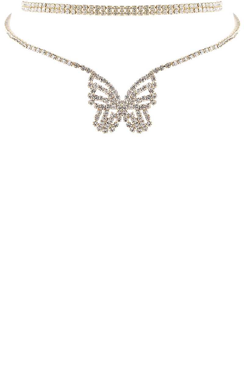 Rhinestone Butterfly Choker And Necklace Set