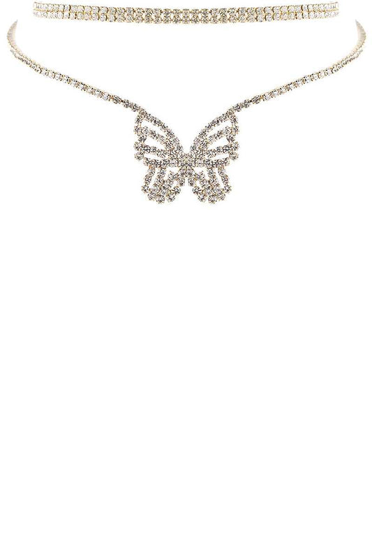 Rhinestone Butterfly Choker And Necklace Set