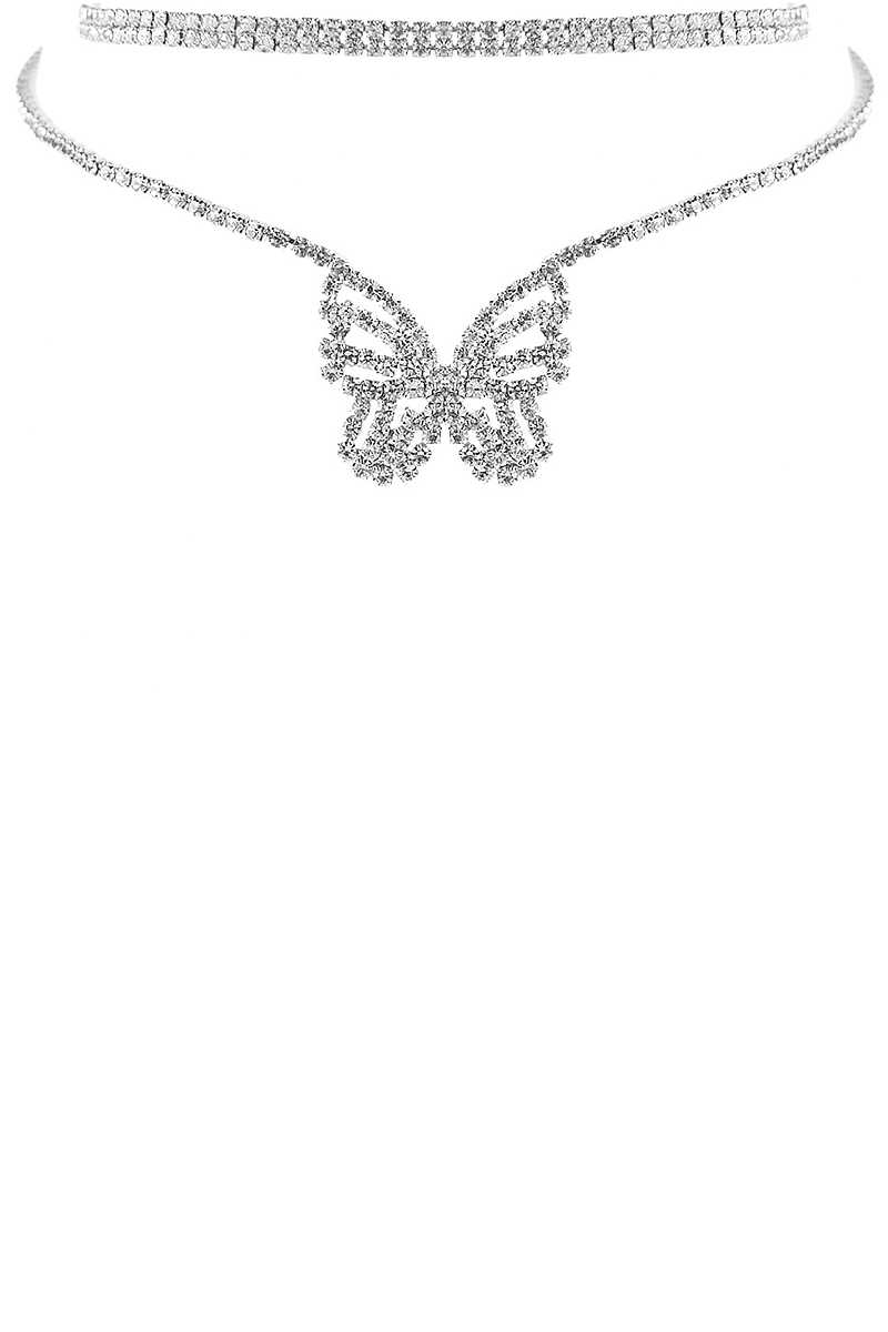 Rhinestone Butterfly Choker And Necklace Set