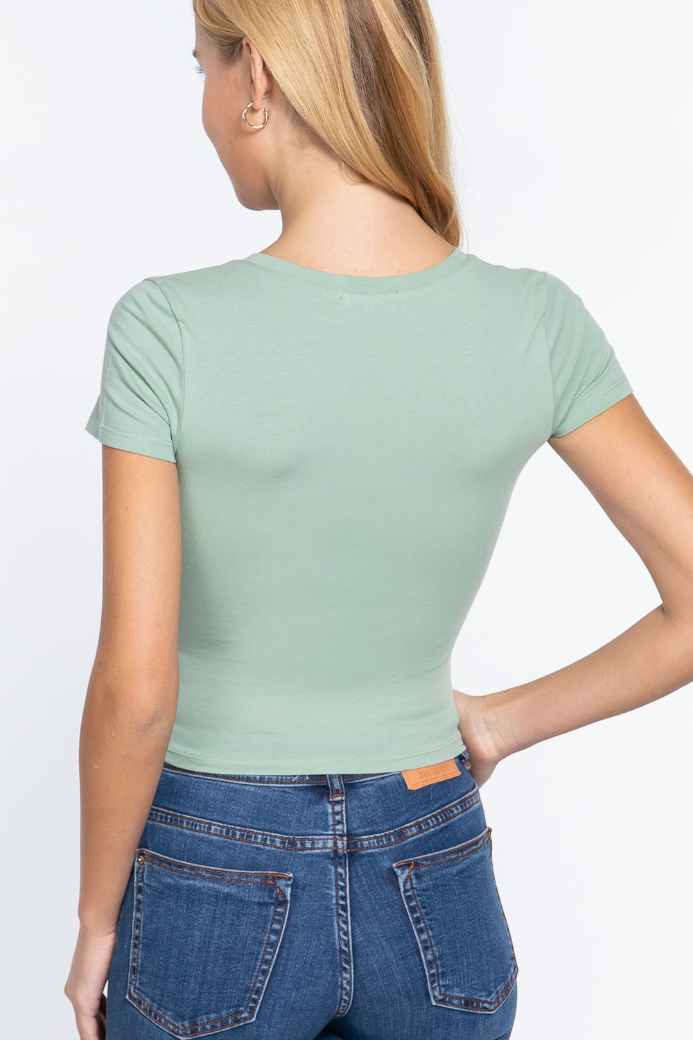 Short Sleeve V-neck Crop Top