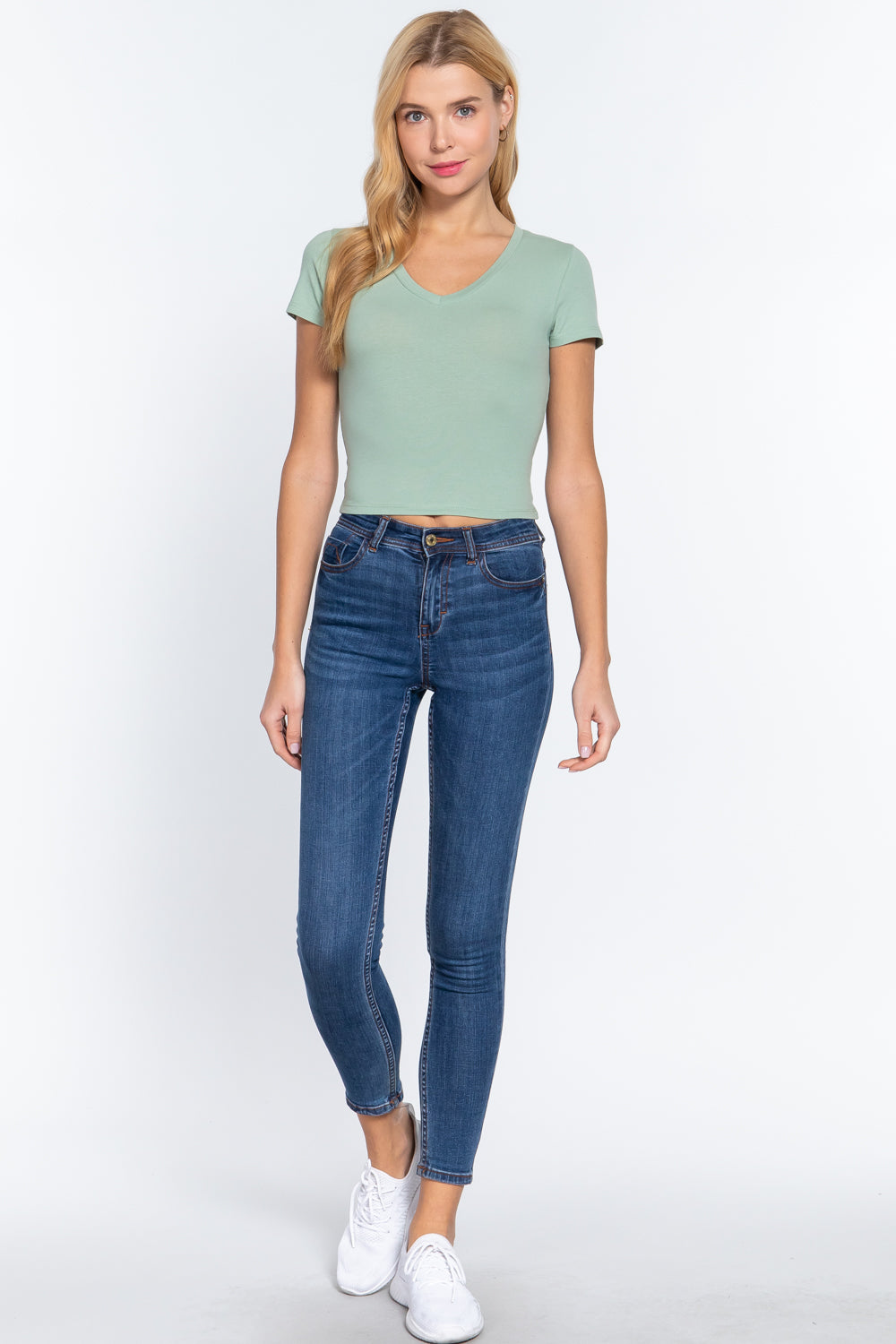 Short Sleeve V-neck Crop Top