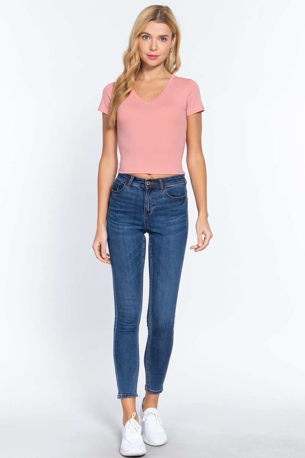 Short Sleeve V-neck Crop Top