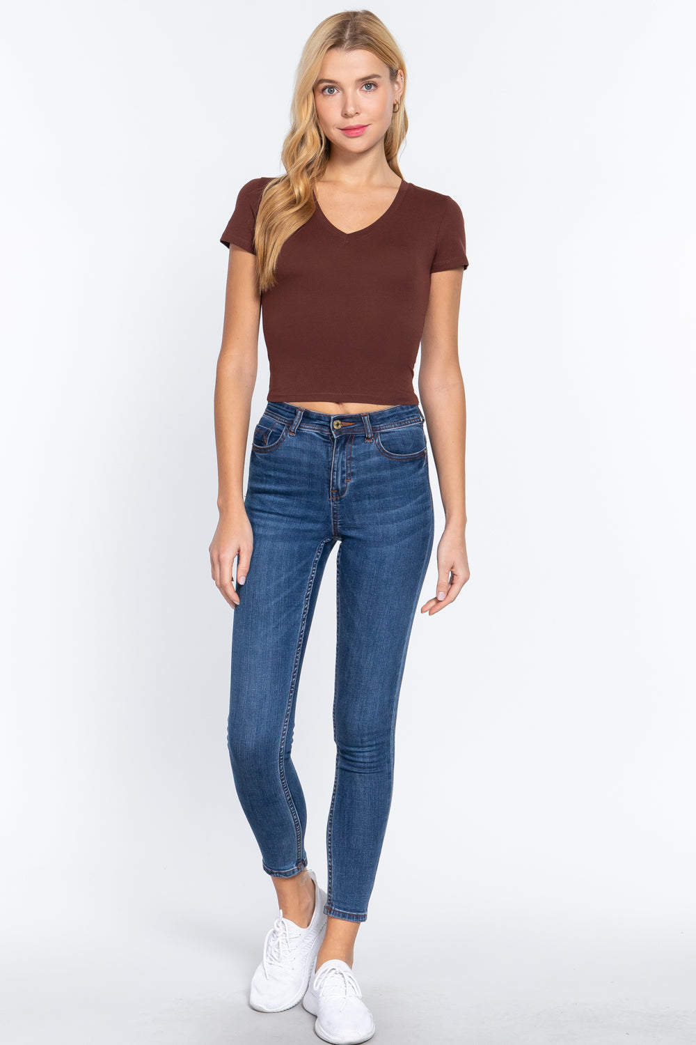 Short Sleeve V-neck Crop Top